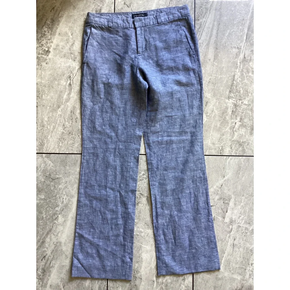 Banana Republic Martin Fit Blue Linen Cotton Straight Leg Pants Women Size 2